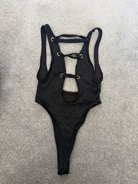 Black Lace-Up One-Piece Swimsuit